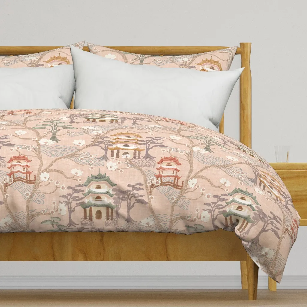 Pagoda Forest Chinoiserie Duvet Cover - Blush Pink product