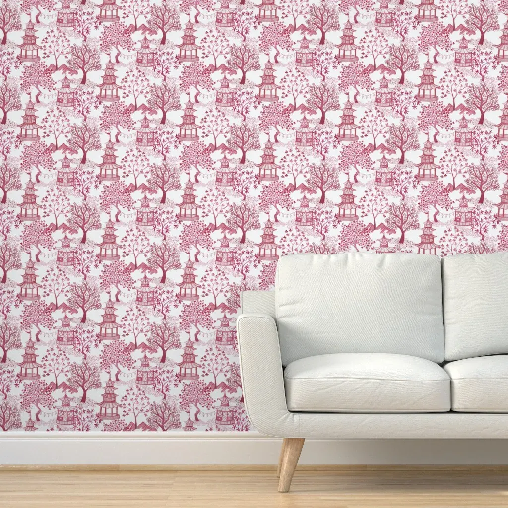Pagoda Forest Drop Repeat Peel and Stick Wallpaper - Crimson product