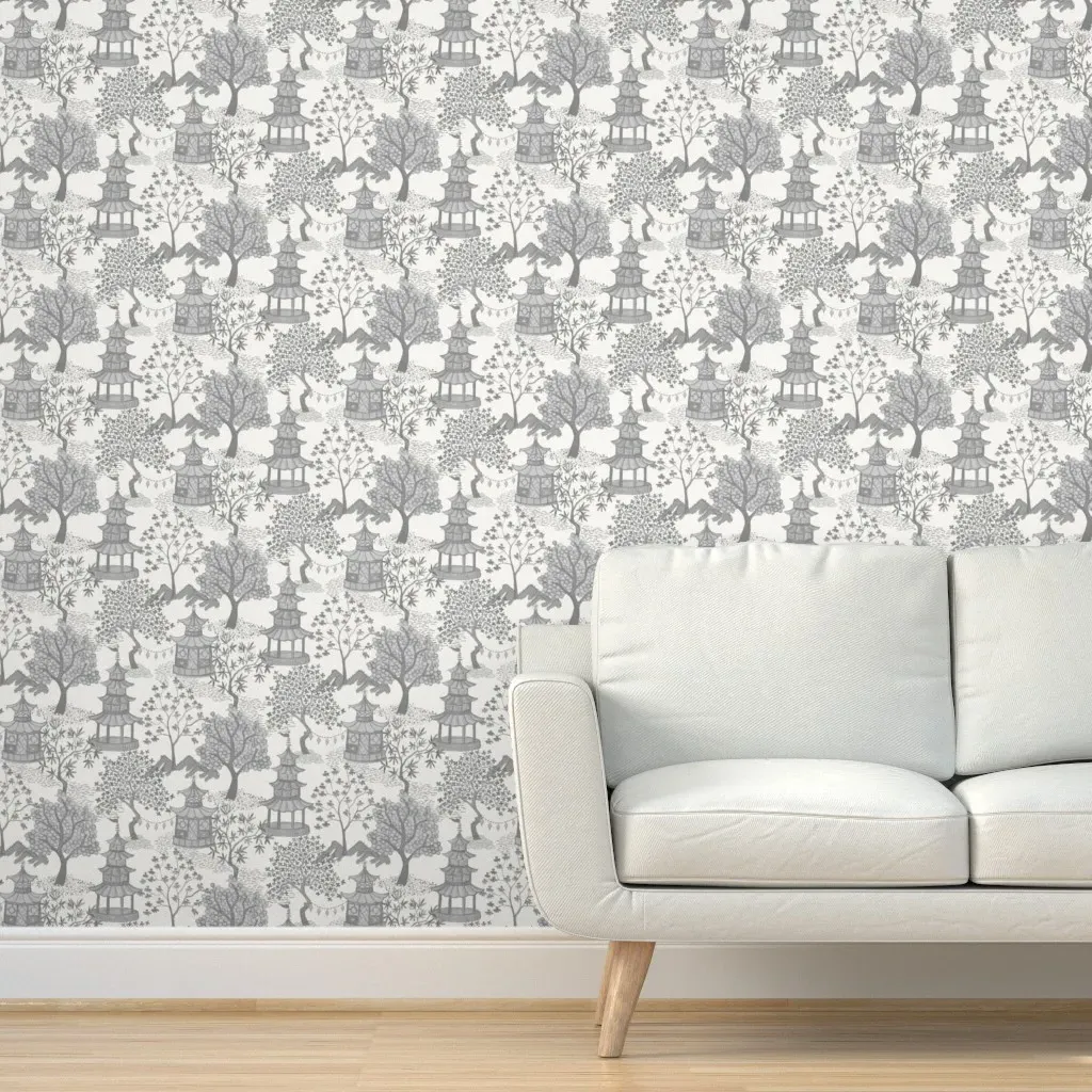 Pagoda Forest Peel and Stick Wallpaper - Charcoal, Off White product