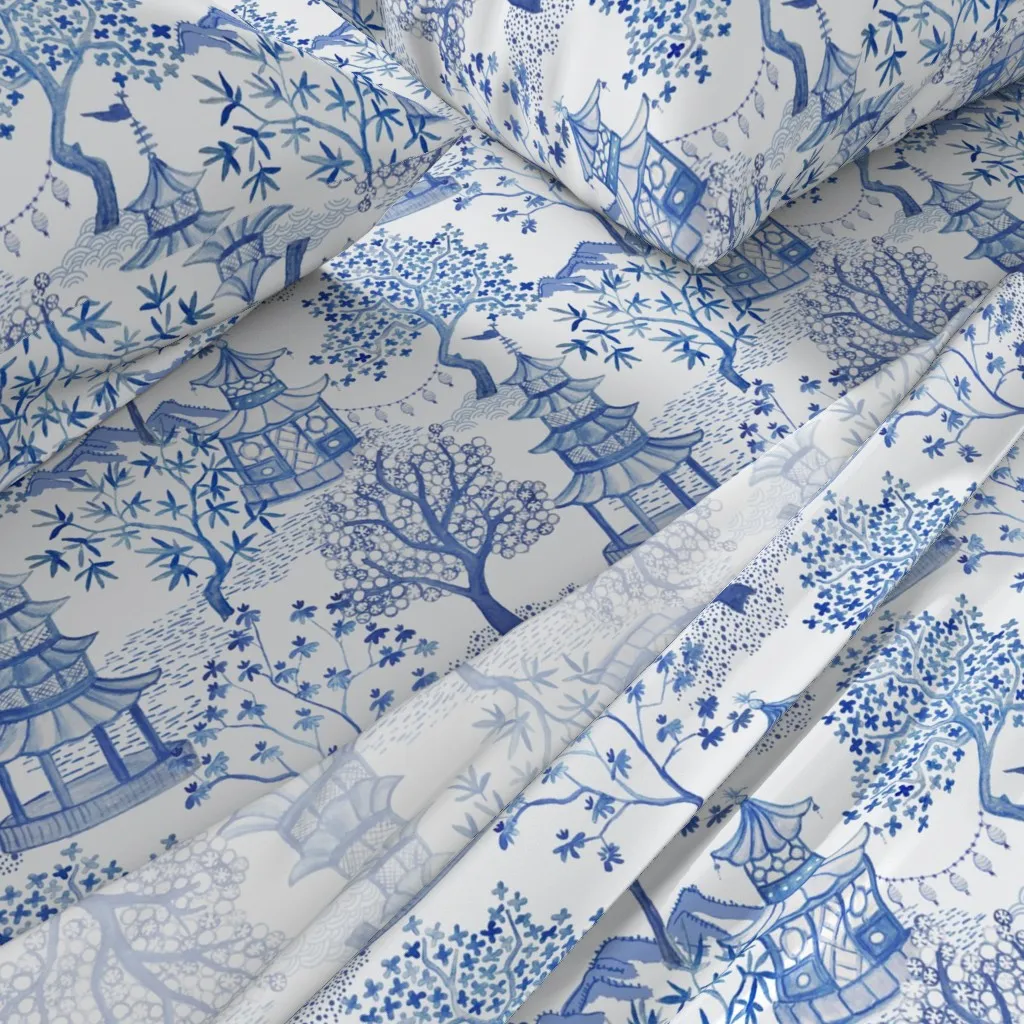 Pagoda Forest Queen Sheet Set - Blue alternate view