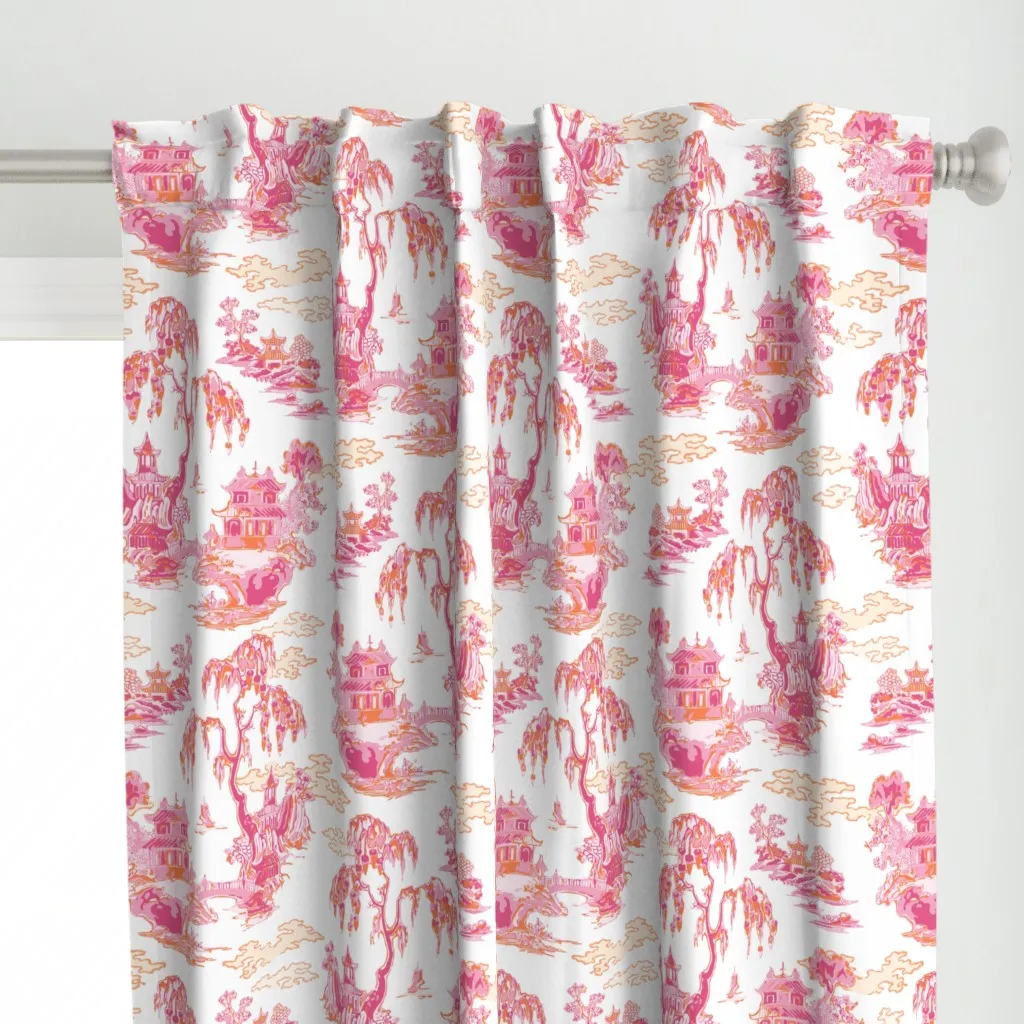 Pagoda Garden Chinoiserie Curtain Panel - Pink alternate view