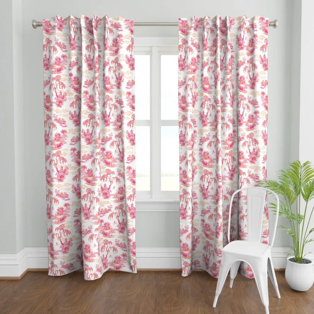 Pagoda Garden Chinoiserie Curtain Panel - Pink product