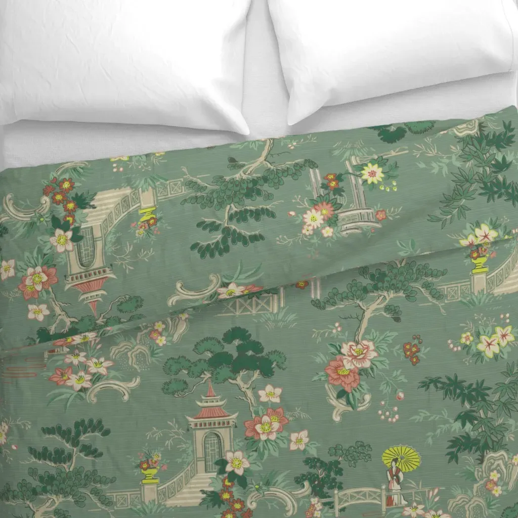 Pagoda In Jade Duvet Cover - Sage Green alternate view