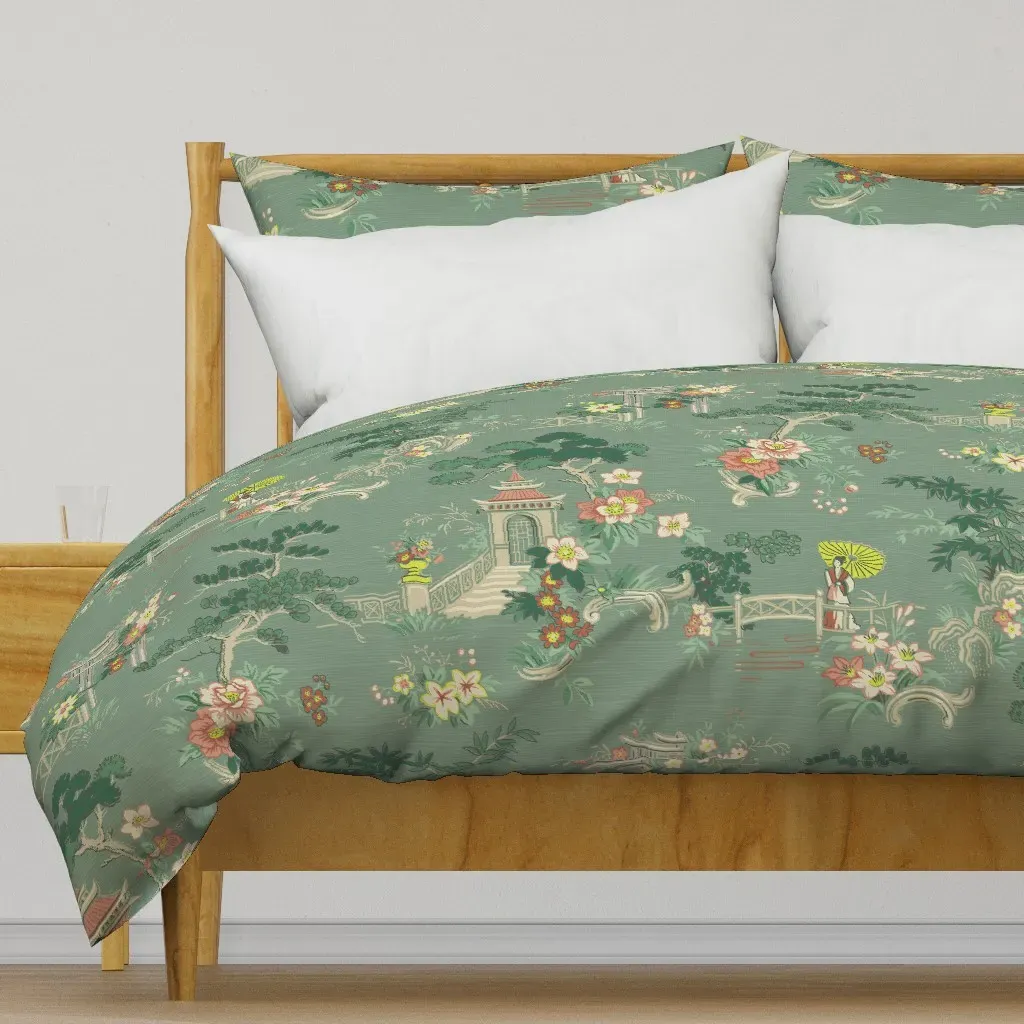 Pagoda In Jade Duvet Cover - Sage Green product