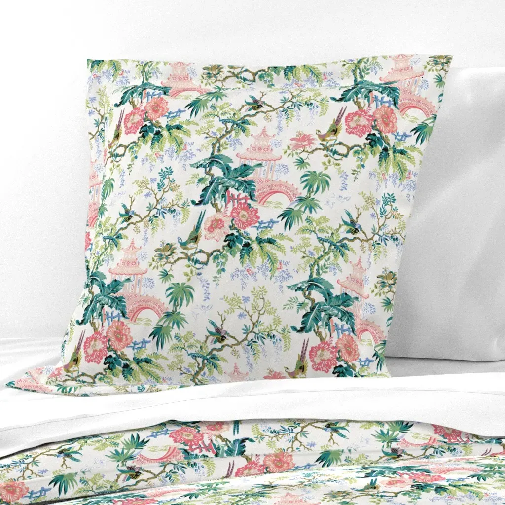 Pagoda Toile Euro Pillow Sham - Pink product