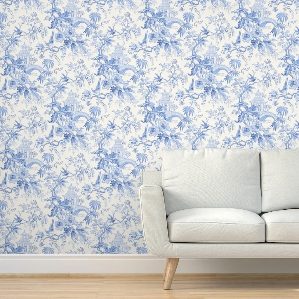Pagoda Toile Peel and Stick Wallpaper - Cornflower Blue product