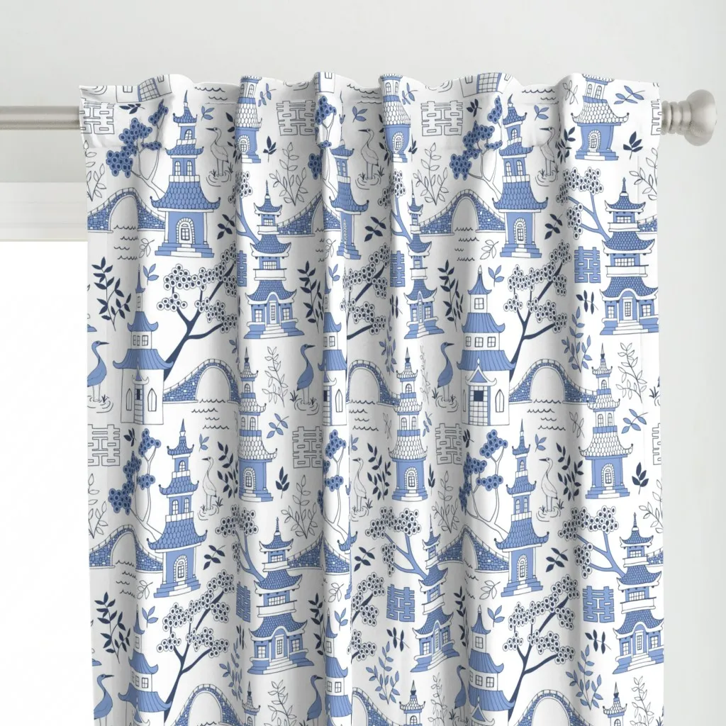 Pagodas Curtain Panel - Blue alternate view