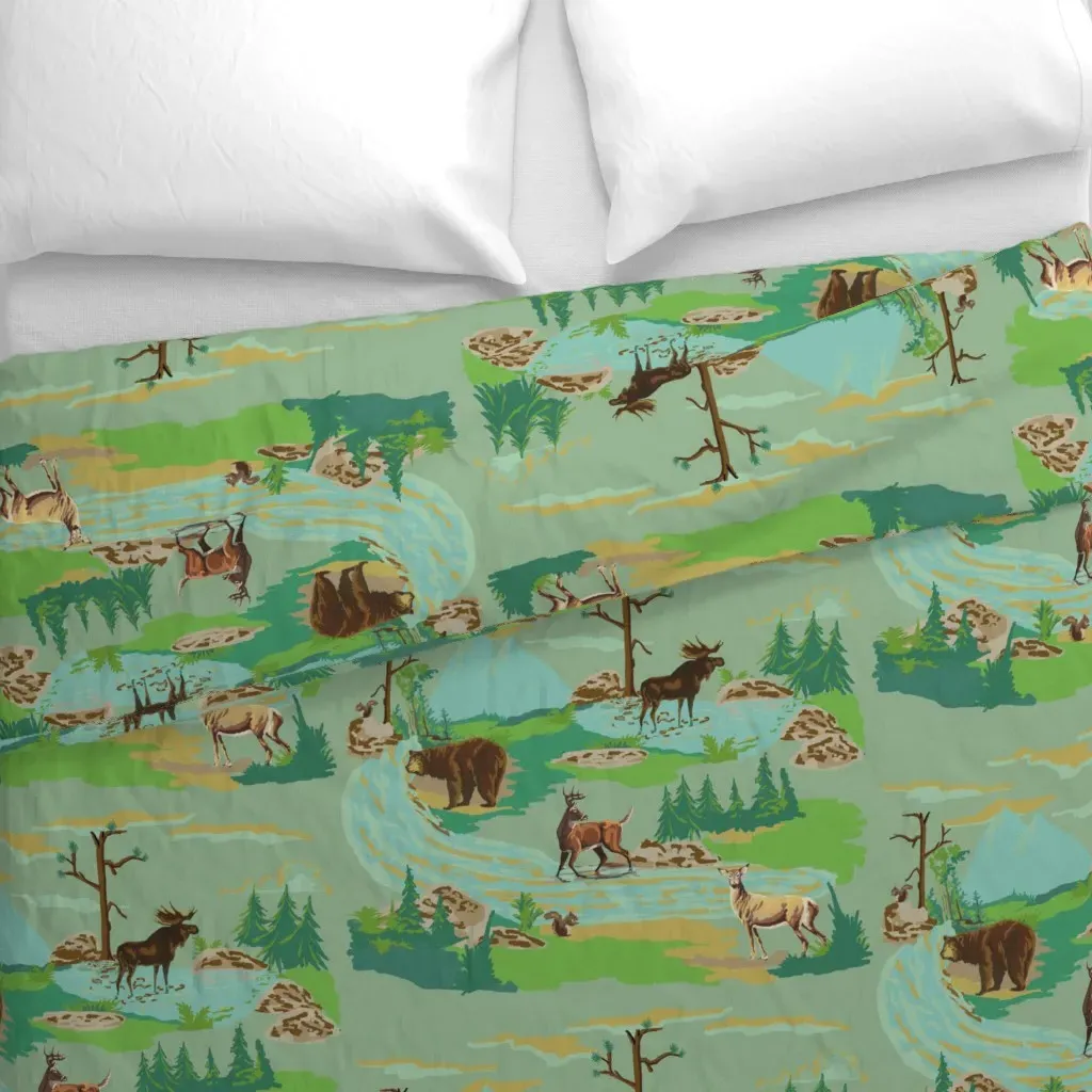 Paint By Number Woodland Duvet Cover - Teal, Green alternate view