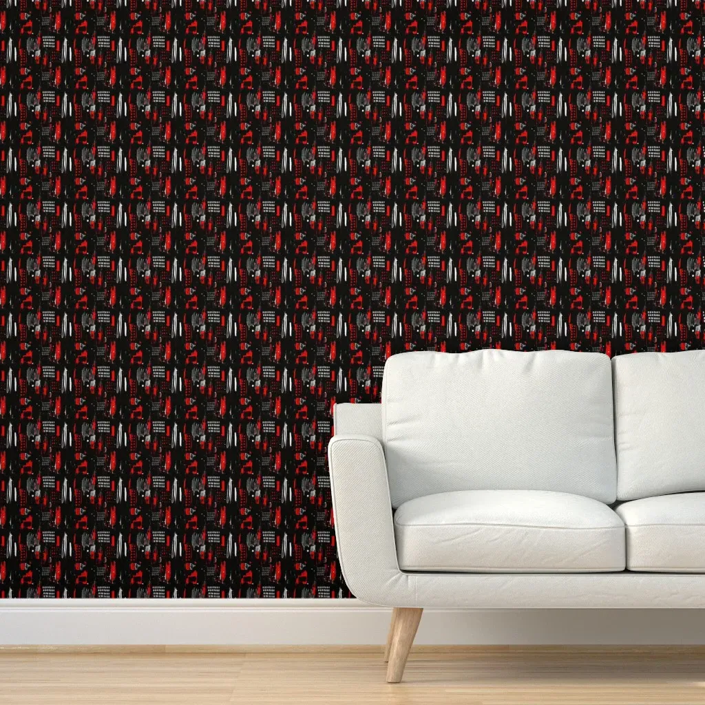 Paint Splashes Peel and Stick Wallpaper - Black, Red, White product