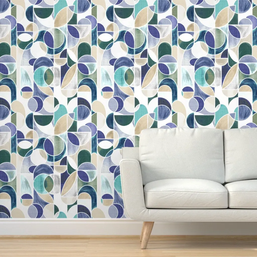 Paint Washed Geometric Peel and Stick Wallpaper - Deep Blue product
