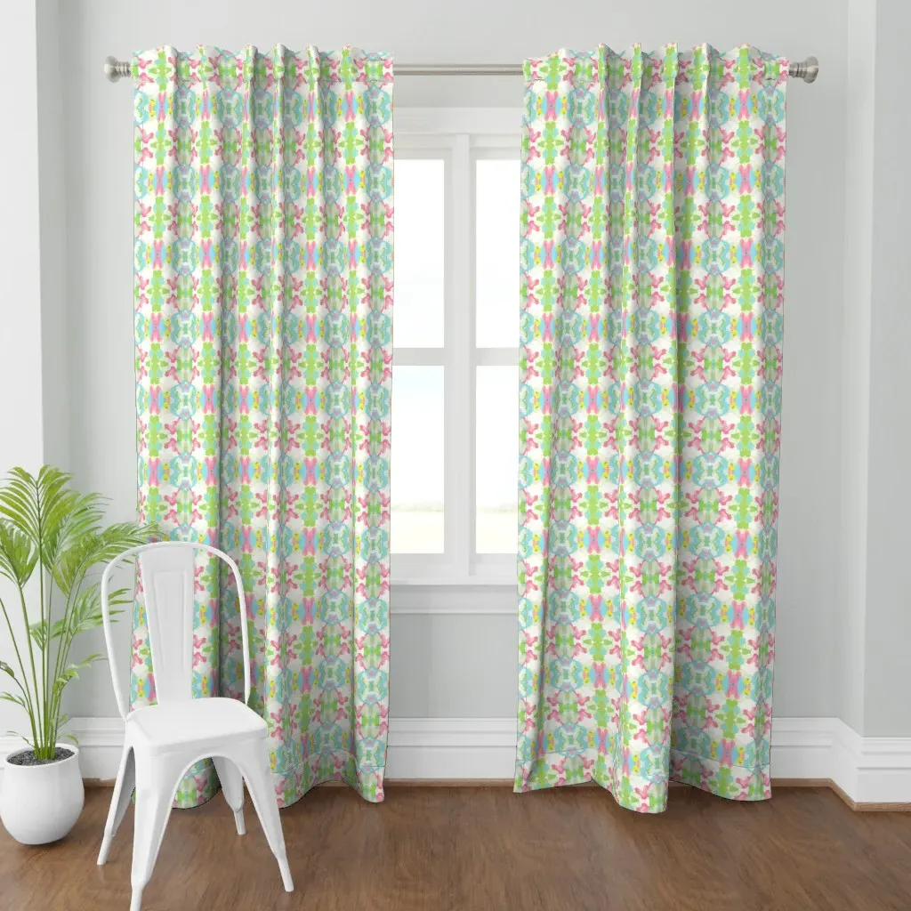 Painted Abstract Curtain Panel - Light Teal product