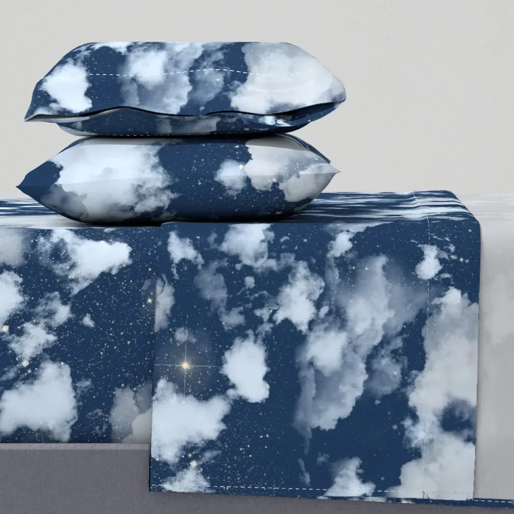 Painted Clouds & Stars Full Sheet Set - Dark Blue product