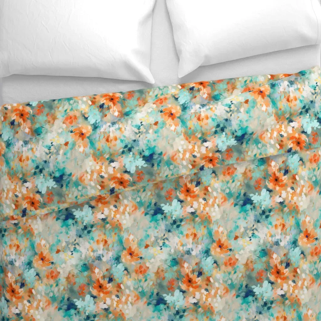 Painted Flowers Abstract Duvet Cover - Coral alternate view