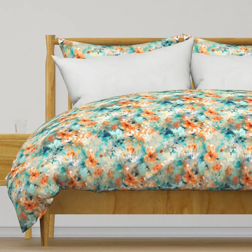 Painted Flowers Abstract Duvet Cover - Coral product