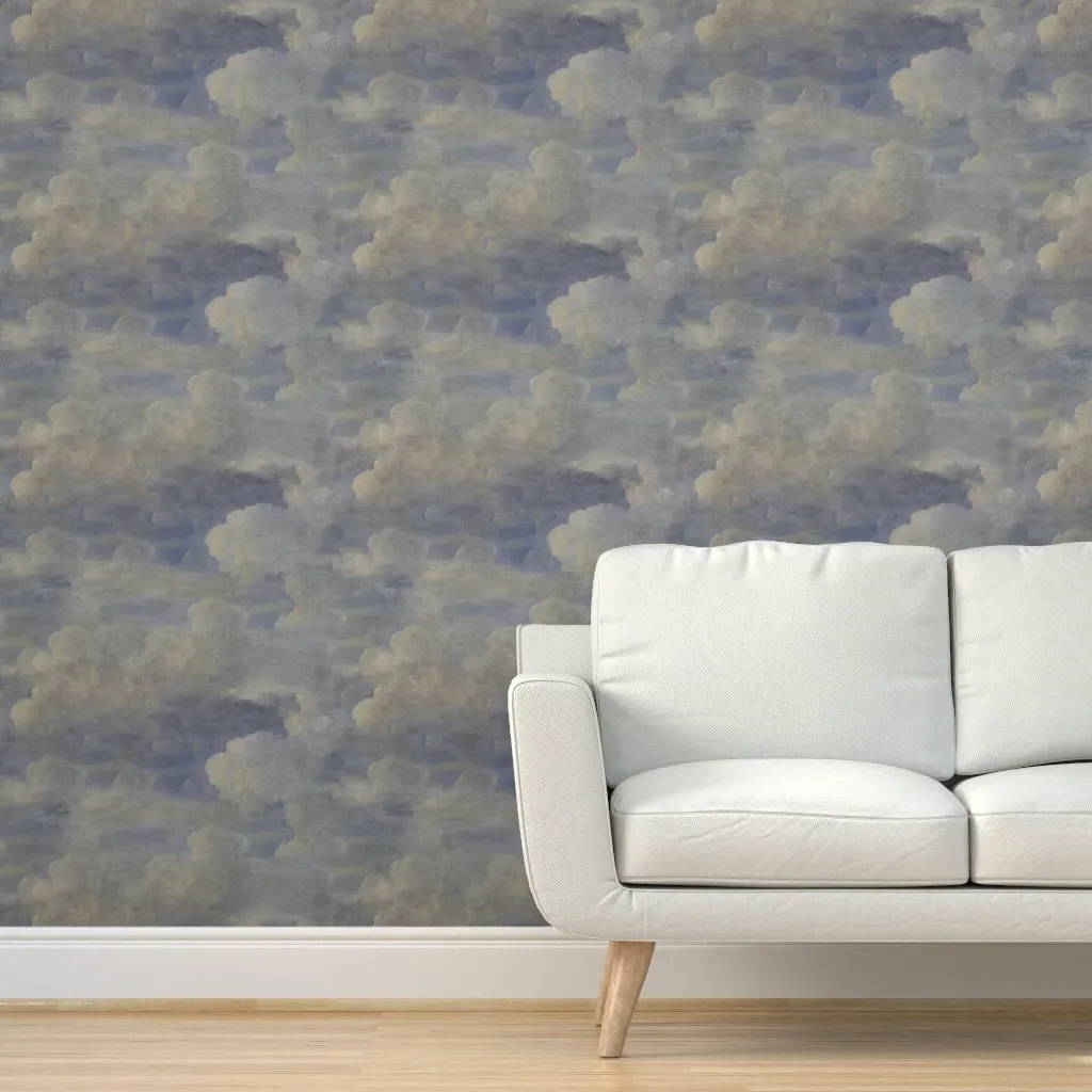Painted Italian Fresco Antique Textured Clouds Peel and Stick Wallpaper - Light Blue product