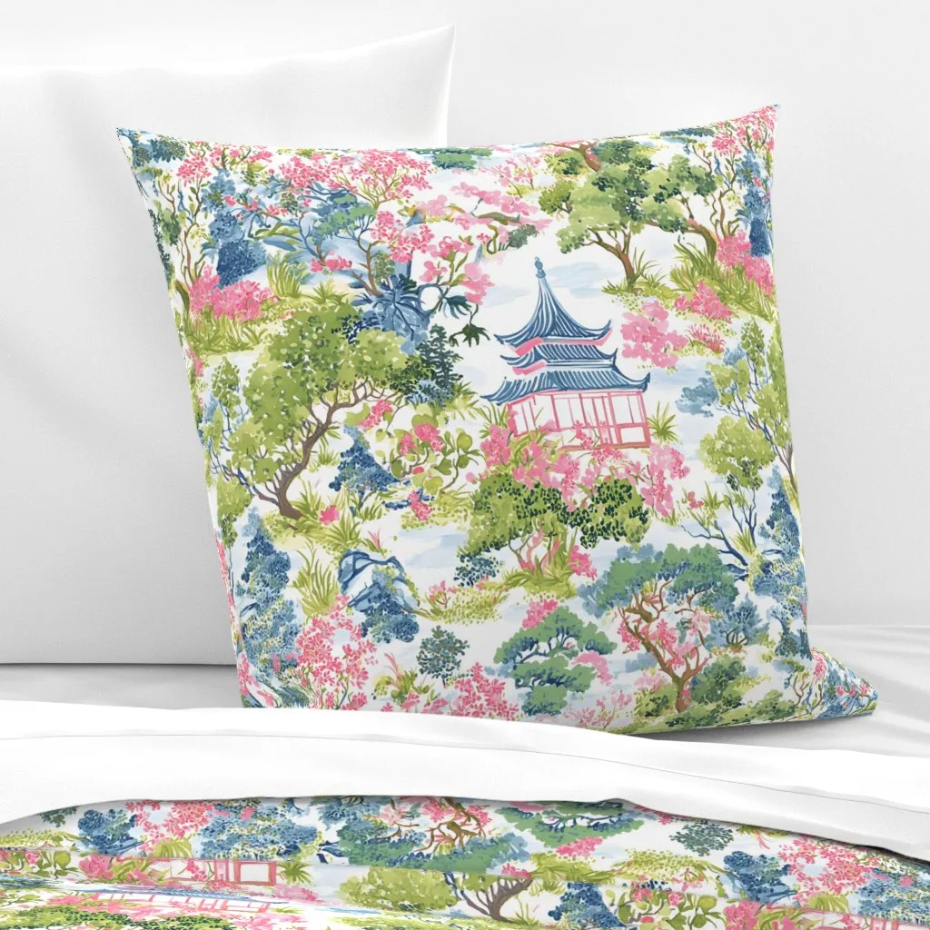 Painted Pagoda Chinoiserie Euro Pillow Sham - Pink product