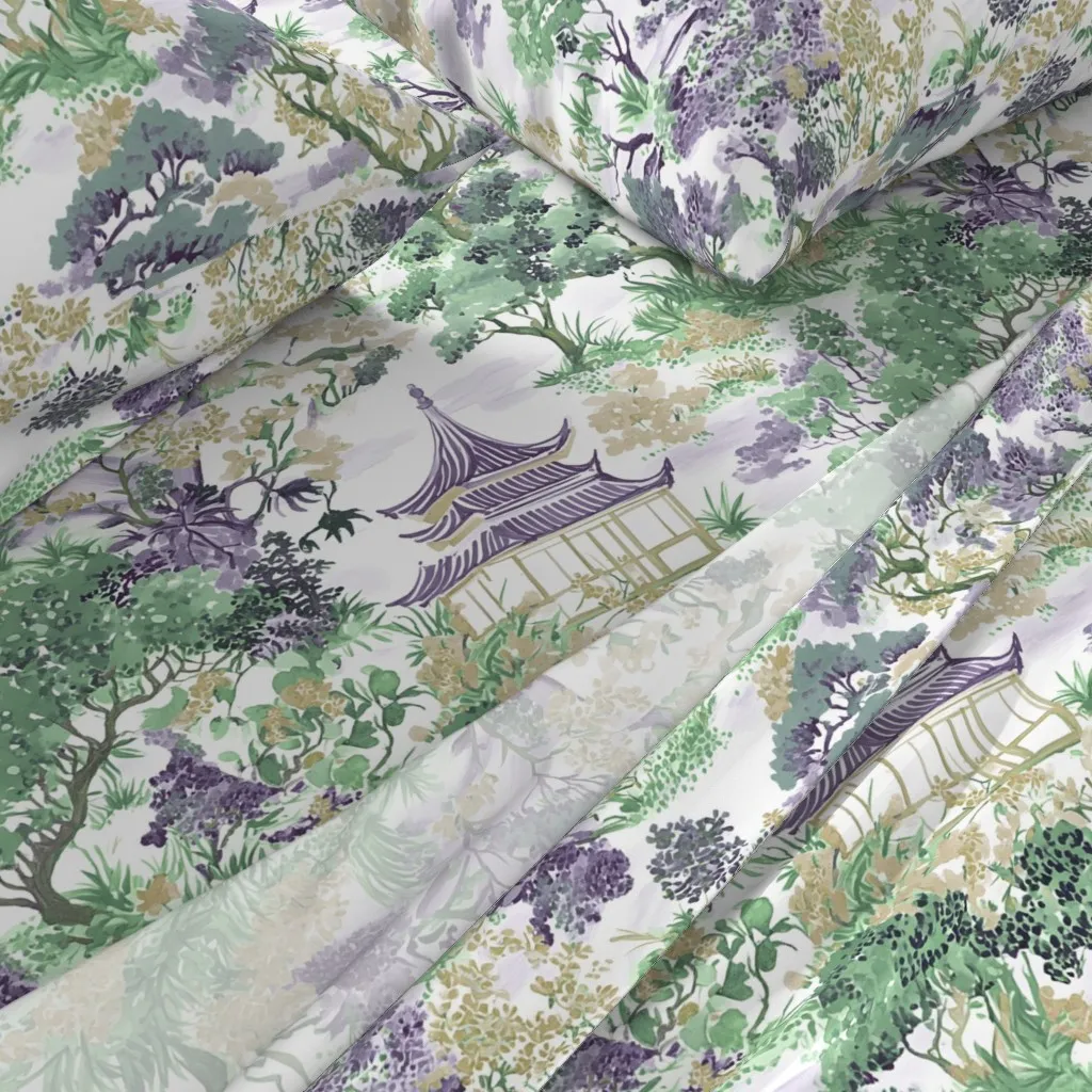 Painted Pagoda Chinoiserie Full Sheet Set - Green alternate view