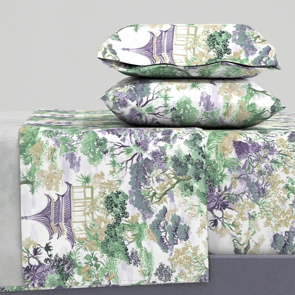 Painted Pagoda Chinoiserie Full Sheet Set - Green product