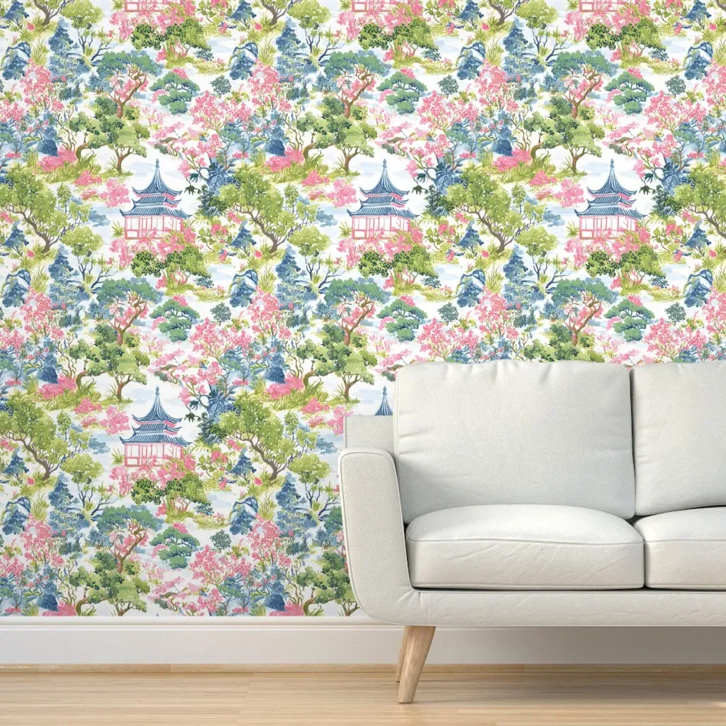 Painted Pagoda Chinoiserie Peel and Stick Wallpaper - Pink product