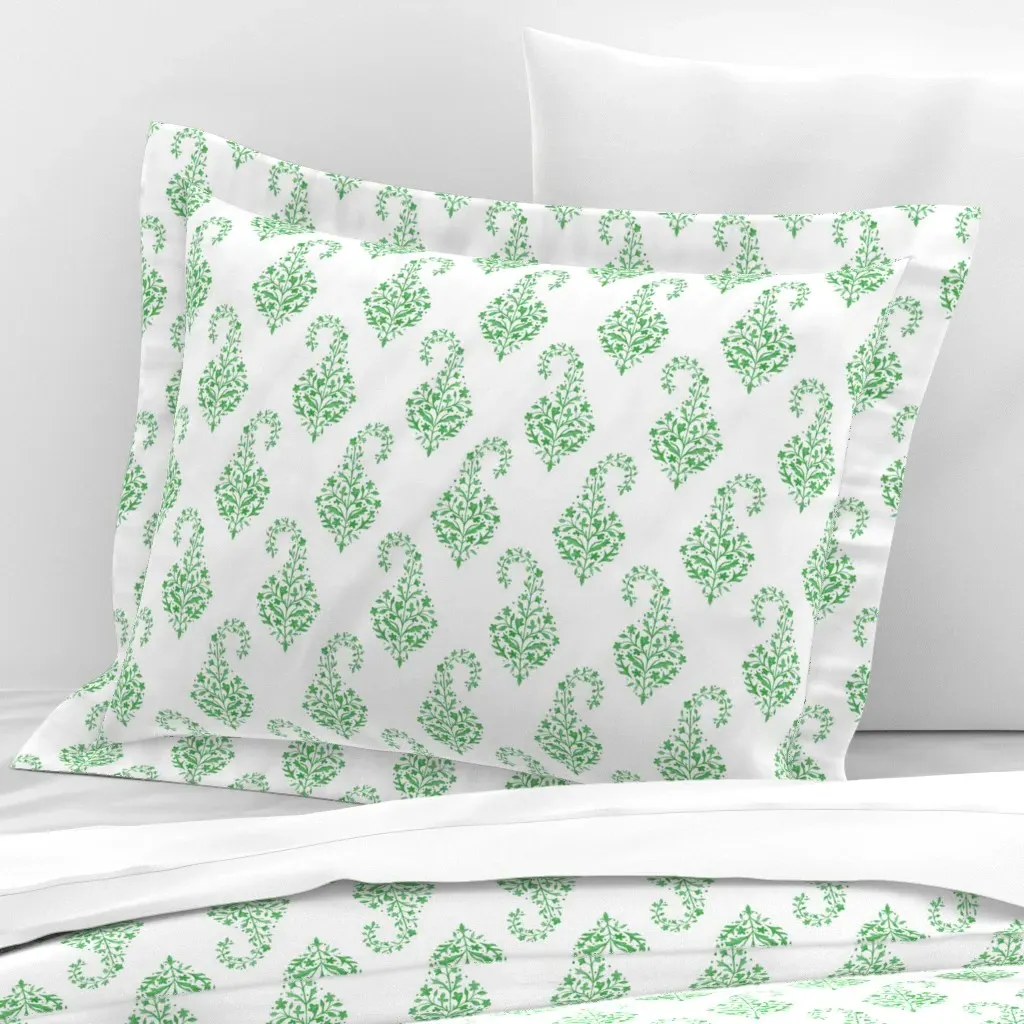 Painted Paisley Standard Flanged Pillowcase - Green, Cotton Sateen product