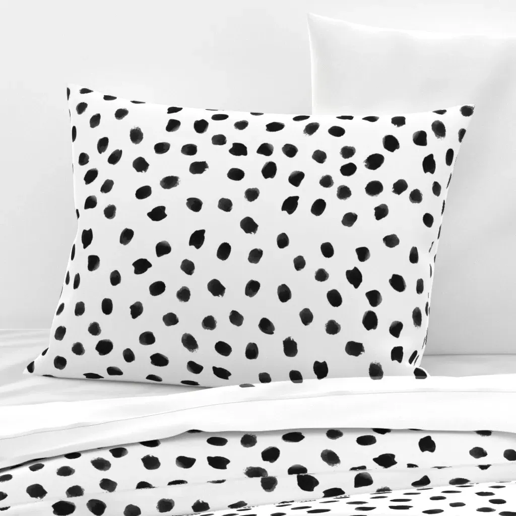 Painted Polka Dots Standard Knife Edge Pillow - Black, Cotton Sateen product