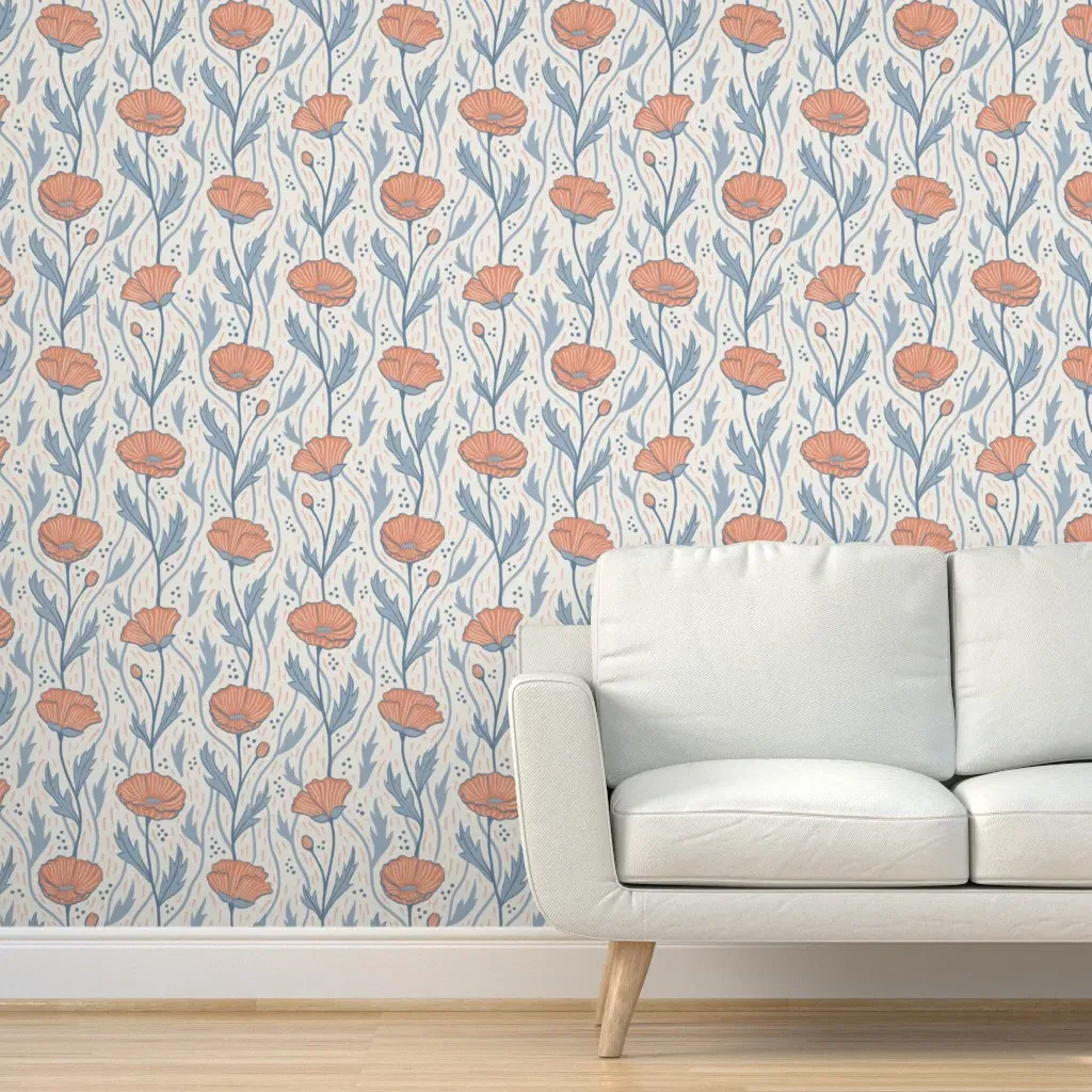 Painted Poppies Peel and Stick Wallpaper Removable - Coral Pink product