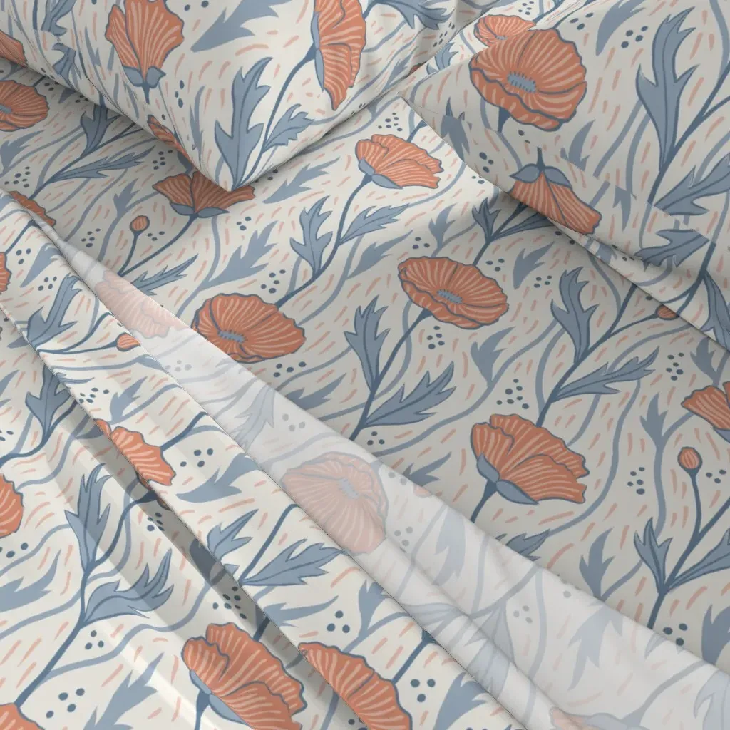 Painted Poppies Queen Sheet Set - Coral Pink alternate view