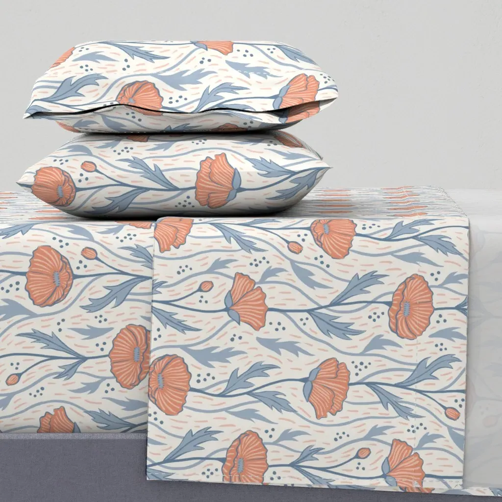Painted Poppies Queen Sheet Set - Coral Pink product