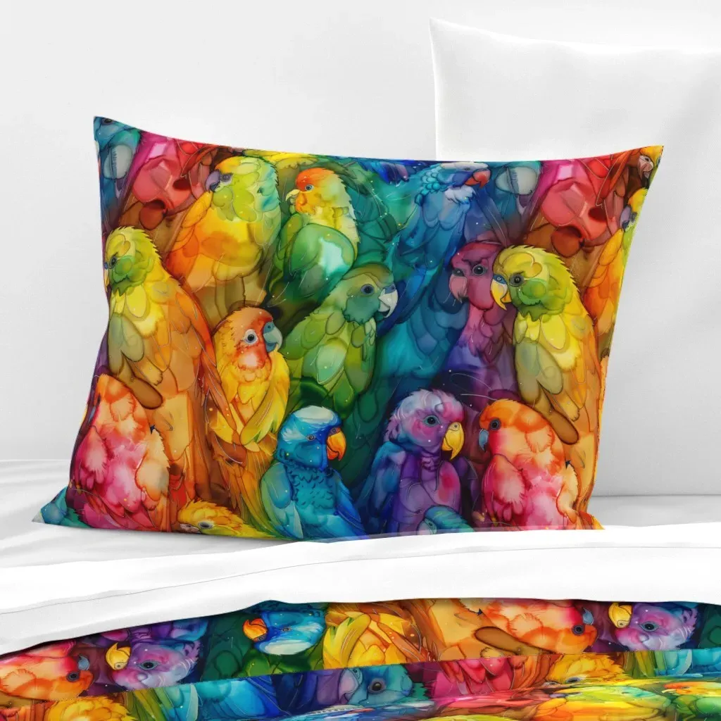 Painted Rainbow Parrots Standard Knife Edge Cushion Cover - Cotton Sateen product