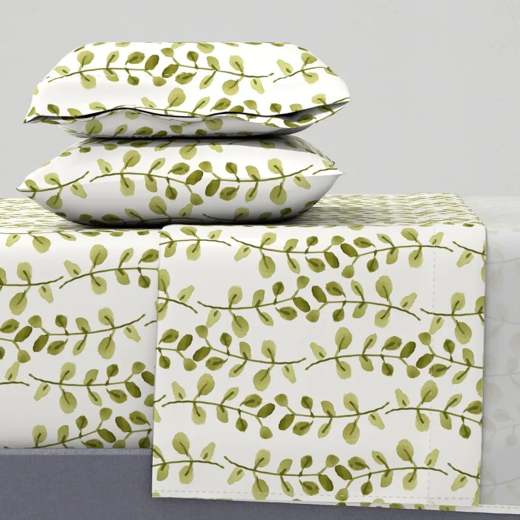 Painted Watercolor Leaves King Sheet Set - Olive Green product