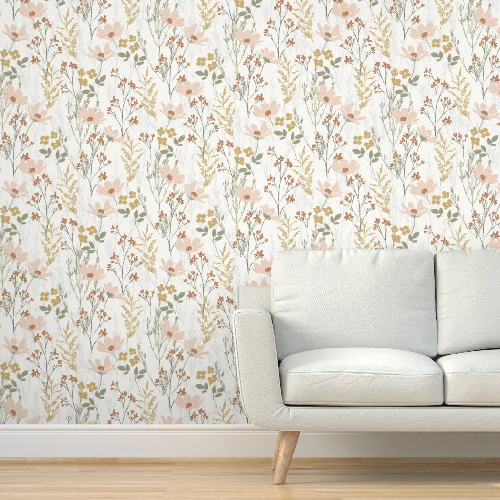 Painted Wildflowers Peel and Stick Wallpaper - Blush Pink product