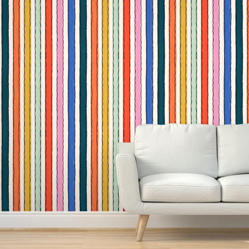 Painterly Fall Sketchy Stripe Peel and Stick Wallpaper - Orange product