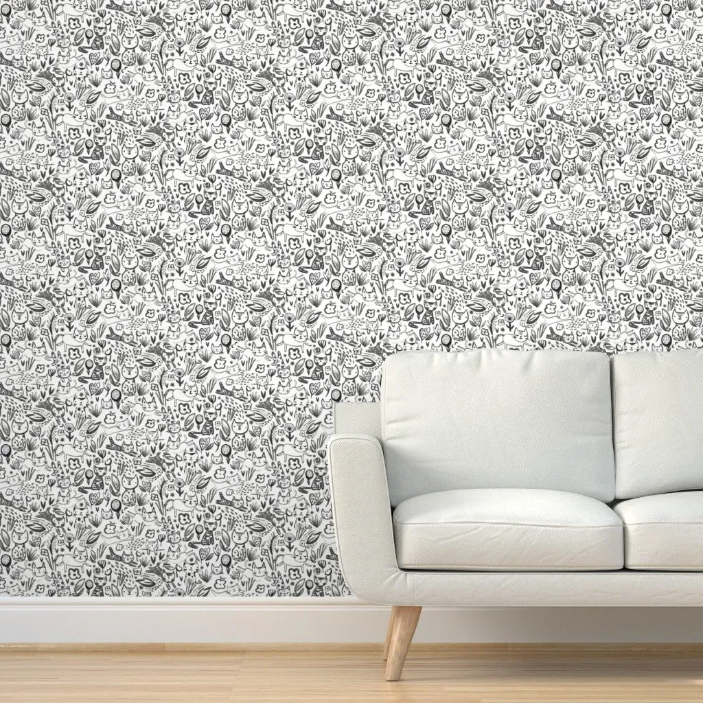 Painterly Frolicking Cats Small Scale Peel and Stick Wallpaper - Black product