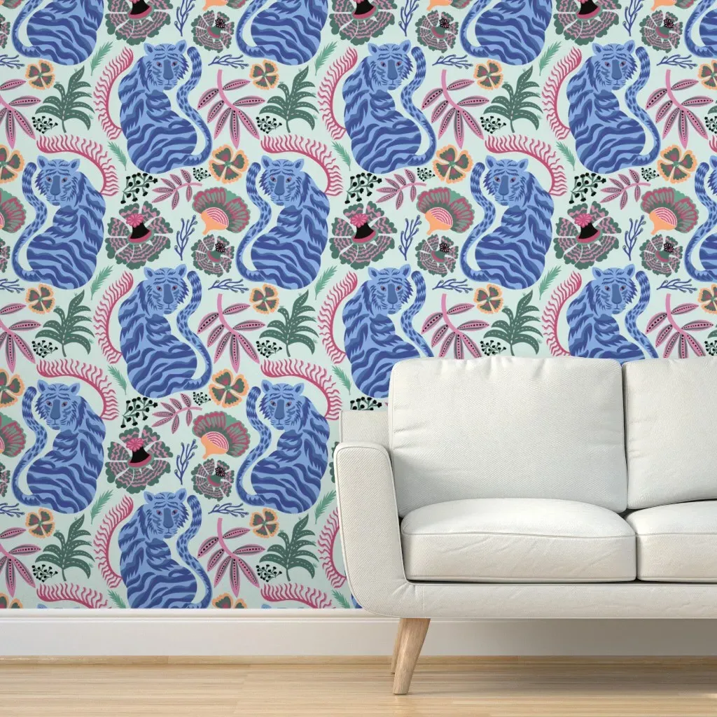 Painterly Tigers Peel and Stick Wallpaper - Blue product