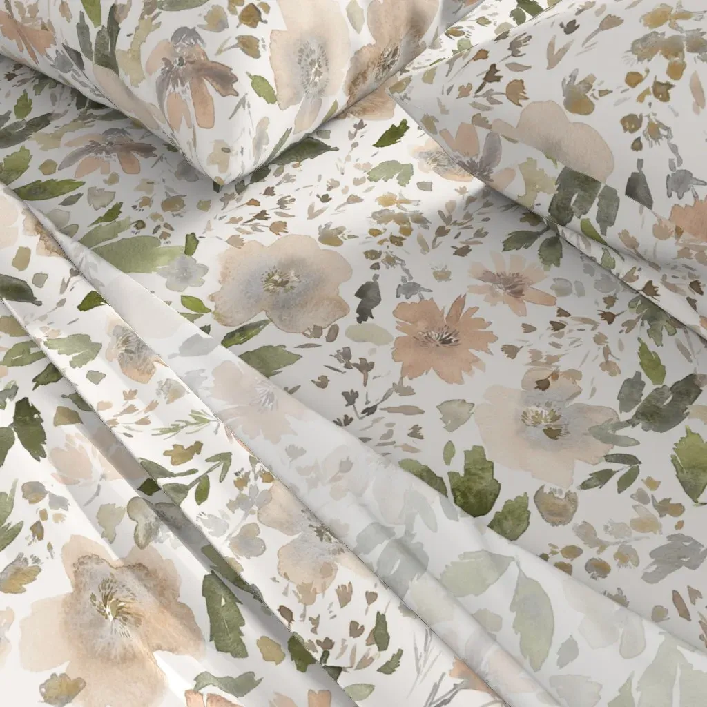 Painterly Watercolor Floral & Leaves Queen Sheet Set - Beige alternate view