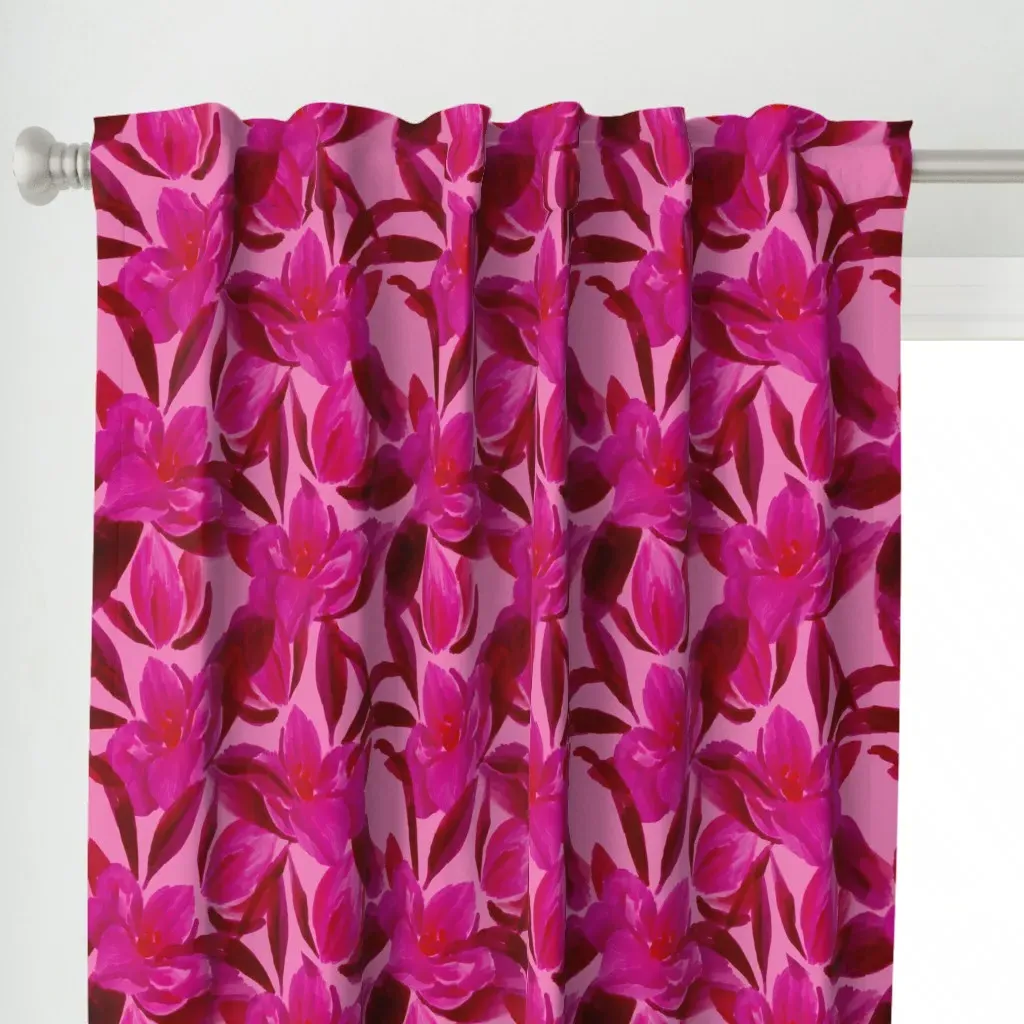 Painting Magnolias Dark Curtain Panel - Pink alternate view