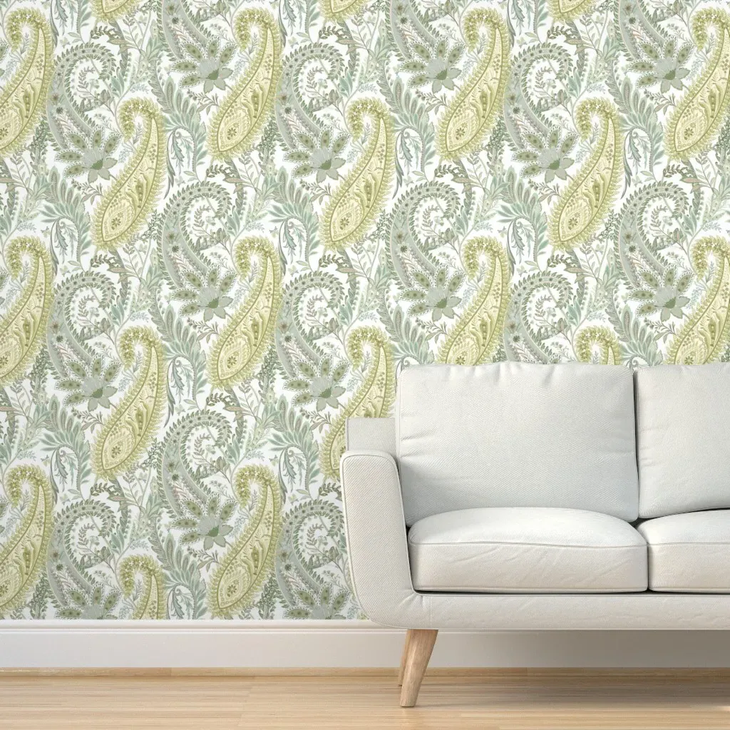 Paisley Botanical Peel and Stick Wallpaper - Pale Green product