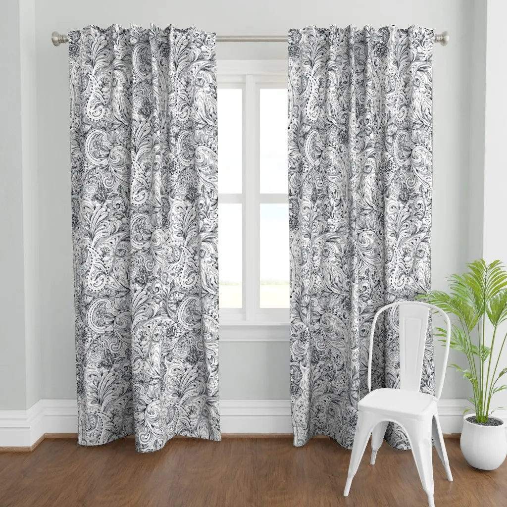 Paisley Curtain Panel - Black & White product