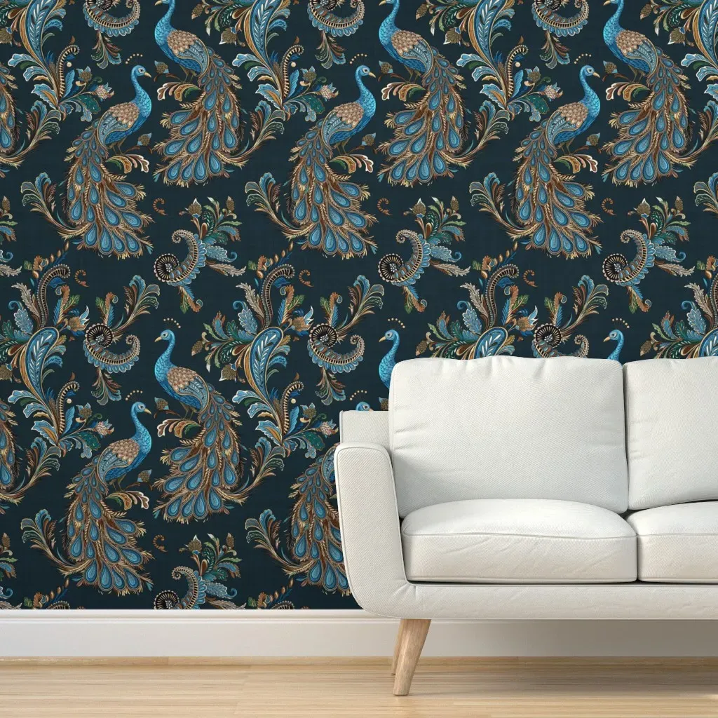 Paisley Peacocks Removable Wallpaper - Teal product