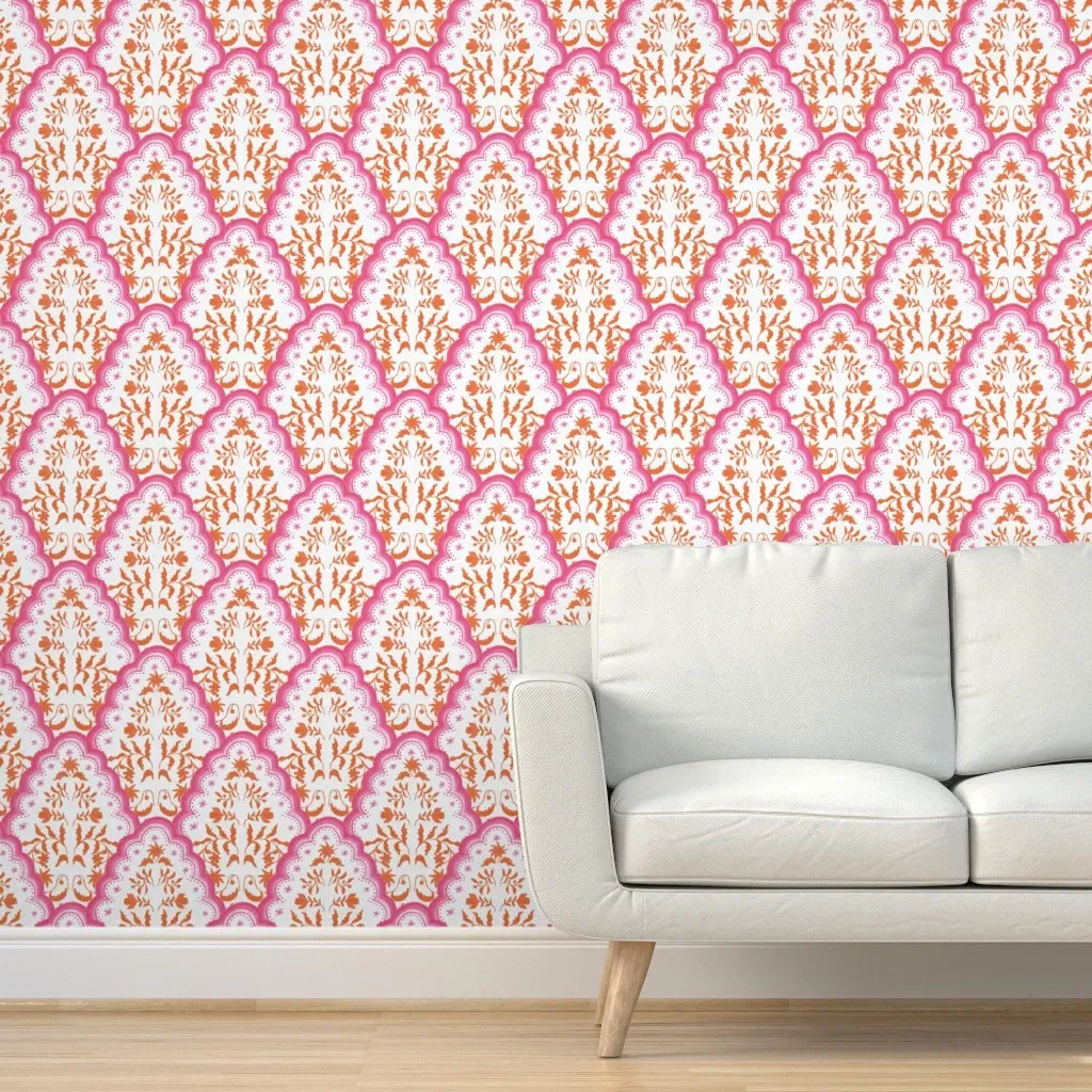 Paisley Scallop Peel and Stick Wallpaper - Pink, Orange product