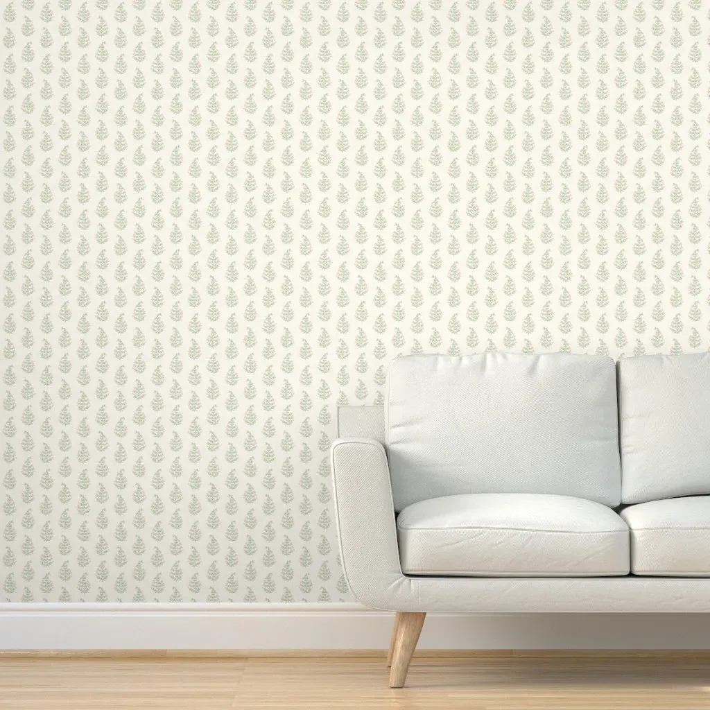 Paisley Small Floral Block Print Peel and Stick Wallpaper - Green product