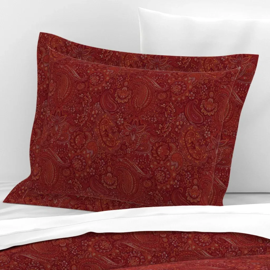 Paisley Standard Flanged Pillowcase - Crimson, Cotton Sateen product