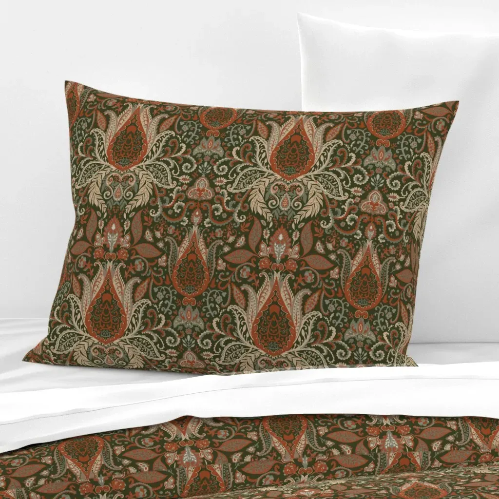 Paisley Standard Knife Edge Cushion Cover - Dark Red, Cotton Sateen product