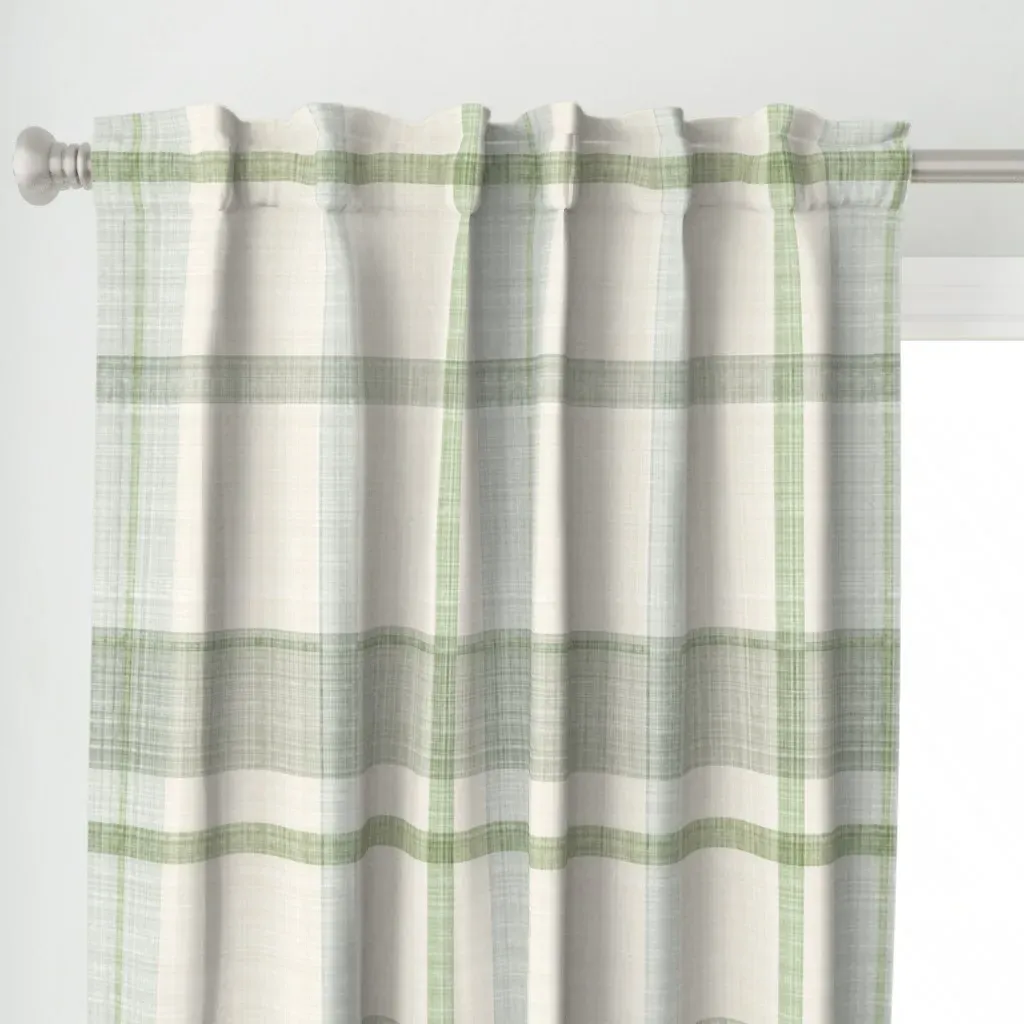 Pale Green Coastal Plaid Curtain Panel - Off-White alternate view