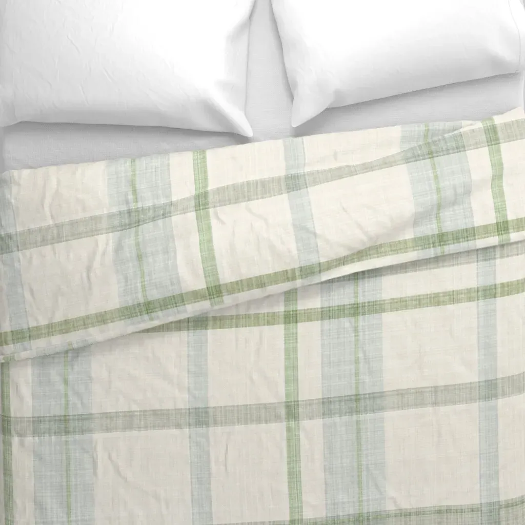 Pale Green Coastal Plaid Duvet Cover - Off-White alternate view