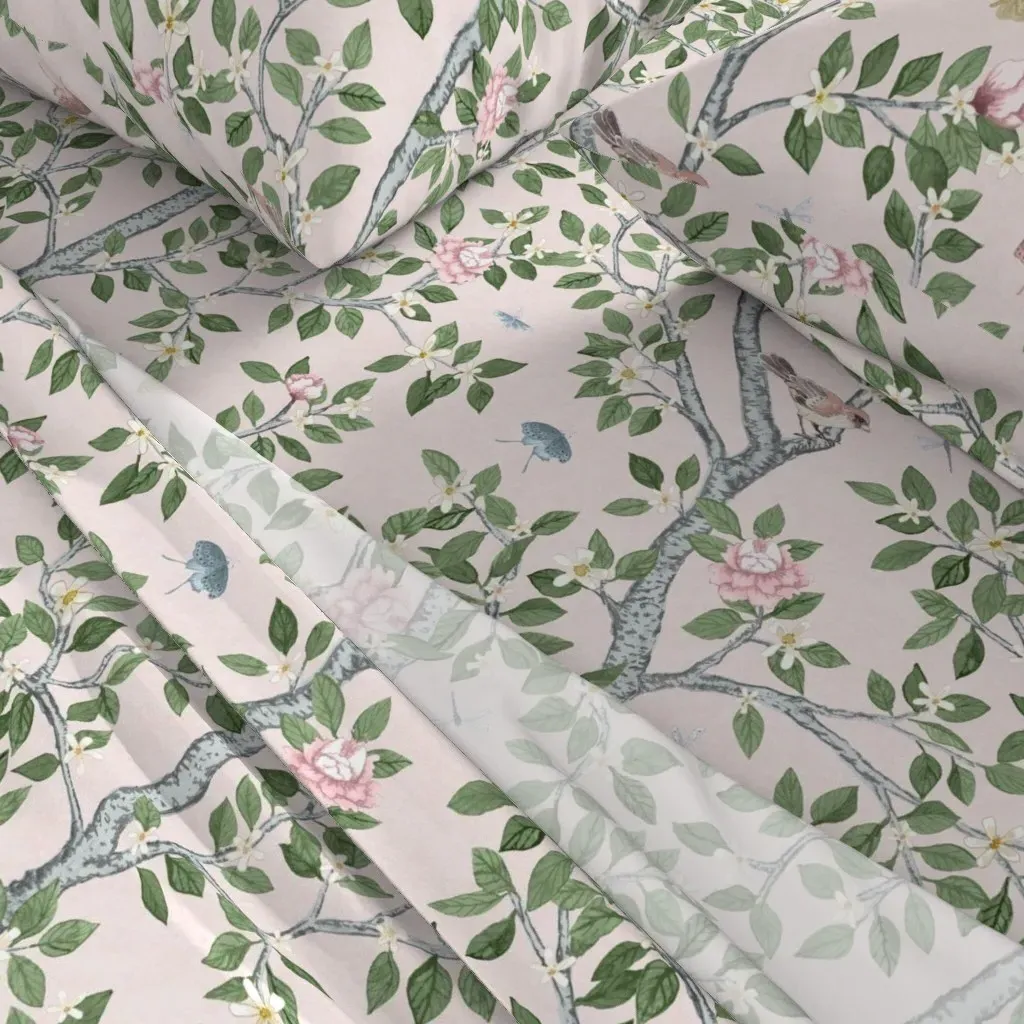Pale Pink Climbing Citrus Grove with Peonies Full Sheet Set - Pink alternate view