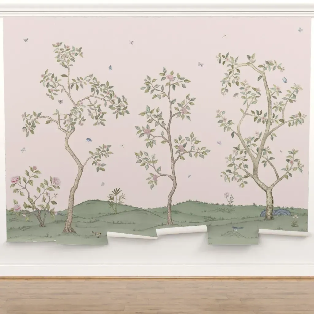Pale Pink Peony and Cherry Blossom Peel and Stick Wall Mural product