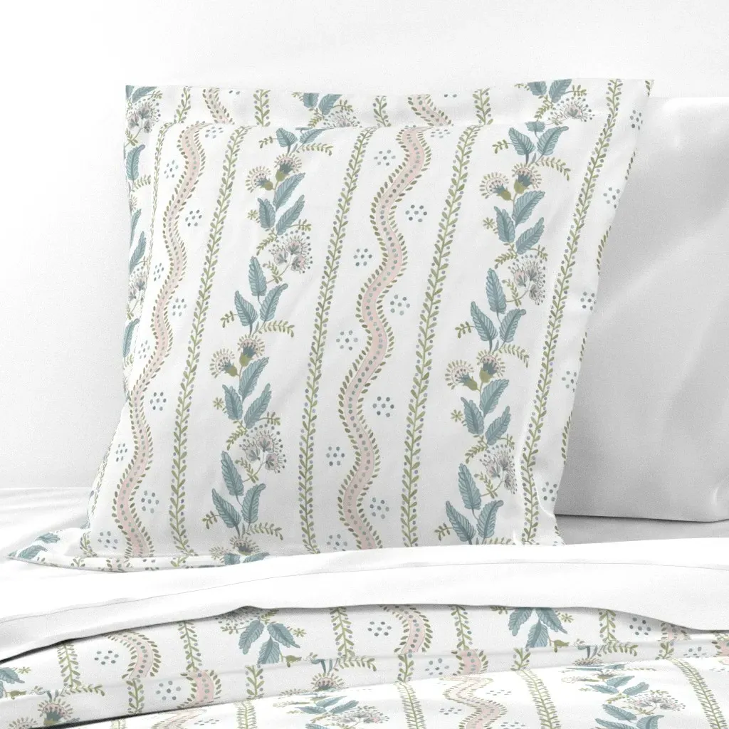 Pale Pink Sage and Blue Euro Pillow Sham - Pink, White product