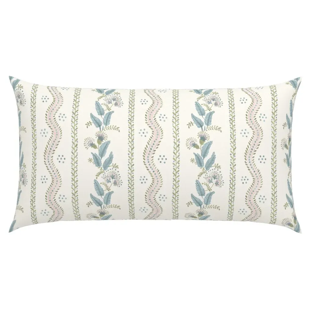 Pale Pink Sage and Blue on Cream King Pillow Sham - Pink product