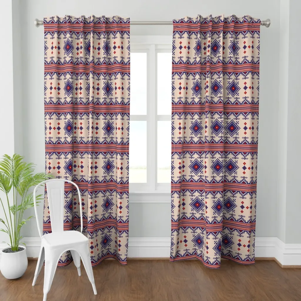 Palestinian Cross Stitch Curtain Panel - Navy Blue product
